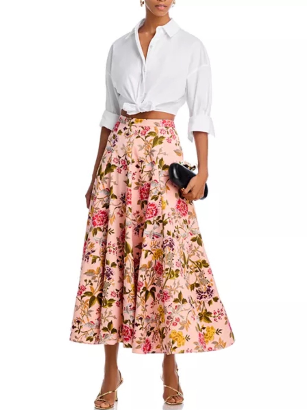 Floral Pink A-Line Maxi Skirt - Elegant Garden Print